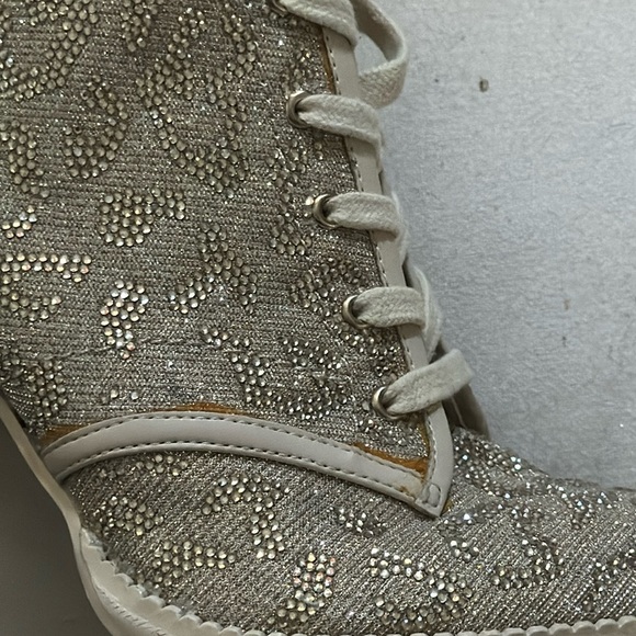 Gianni Bini Halland Glitzy Embellish Leopard Platform high Heels lace up Booties - Picture 12 of 12